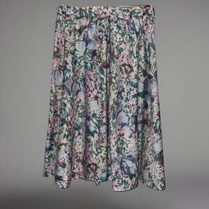 Vtg Floral Skirt Gathered Waist w/Belt Tie Pink Teal Purple Tan Cottagcore -Sz S